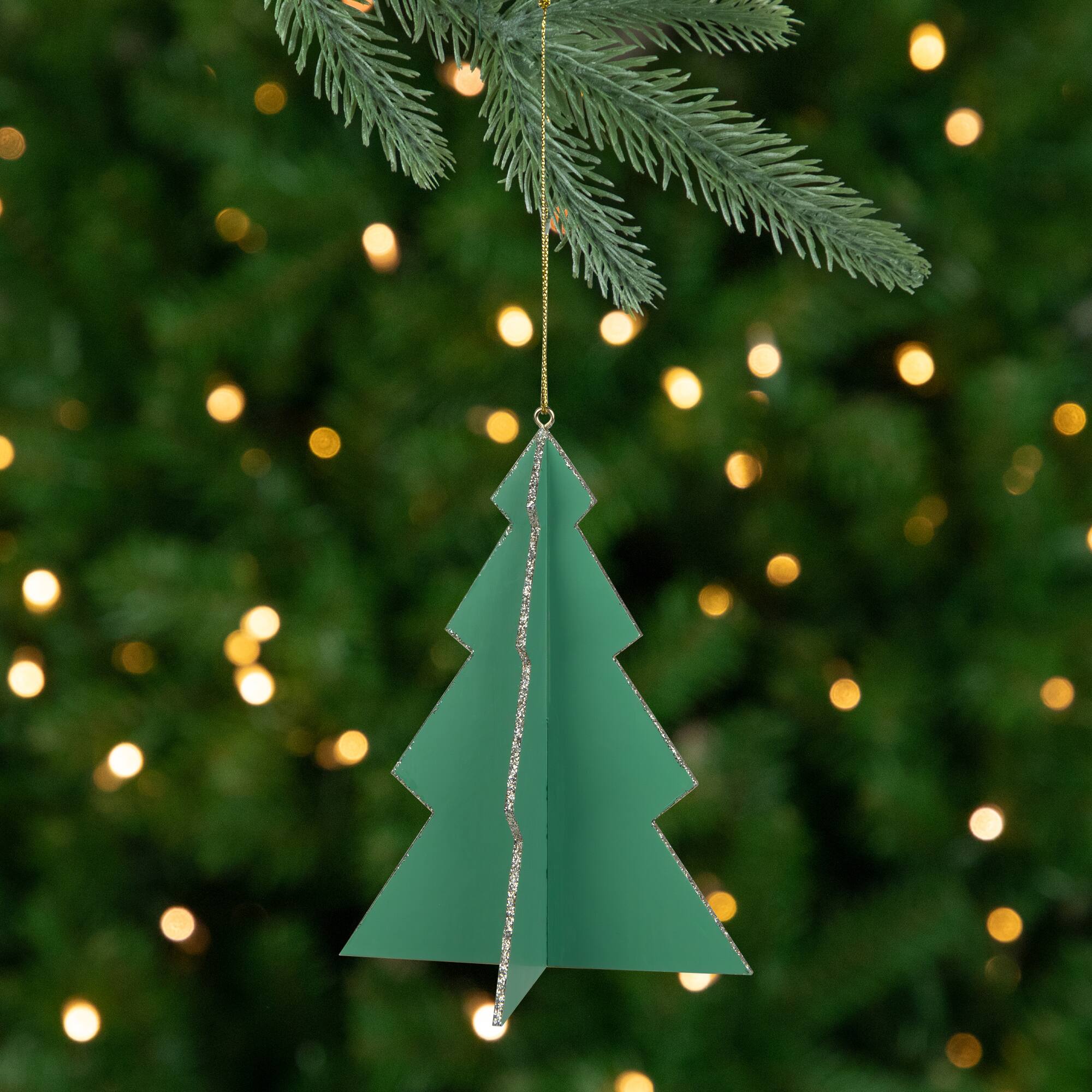 3D Glittered Tree Christmas Ornament - 5.25" - Green